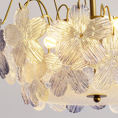 Plafonnier semi-encastré contemporain en fer et verre rond avec fleurs créatives 5/6 lumières pour salon 