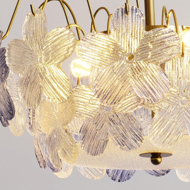 Plafonnier semi-encastré contemporain en fer et verre rond avec fleurs créatives 5/6 lumières pour salon 