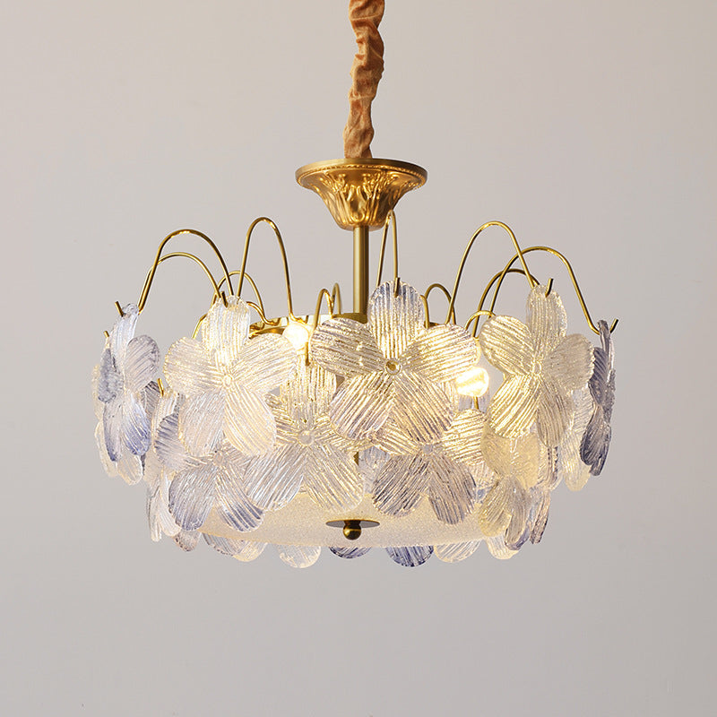 Contemporary Creative Flower Round Iron Glass 5/6 Light Chandelier For Living Room