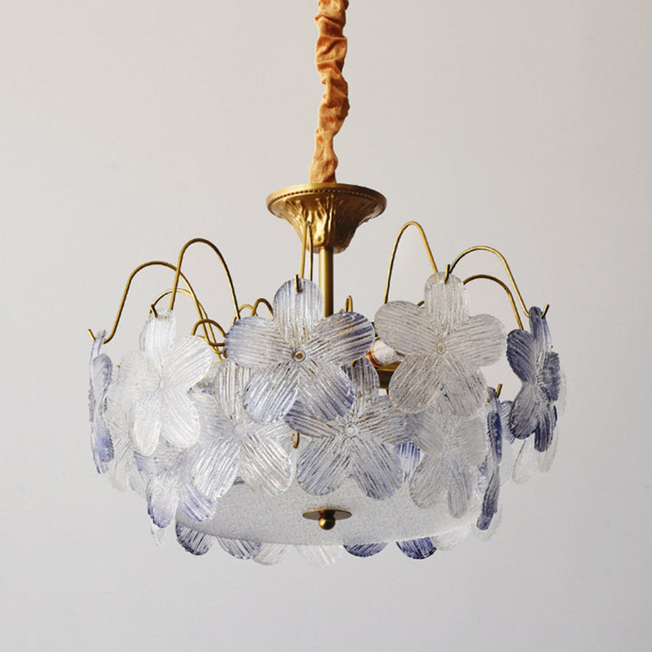 Contemporary Creative Flower Round Iron Glass 5/6 Light Chandelier For Living Room