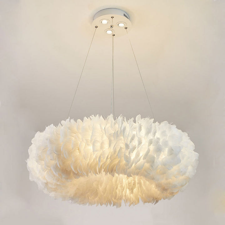 Lustre contemporain pour enfants avec abat-jour en plumes en fer à 6 lumières pour chambre 