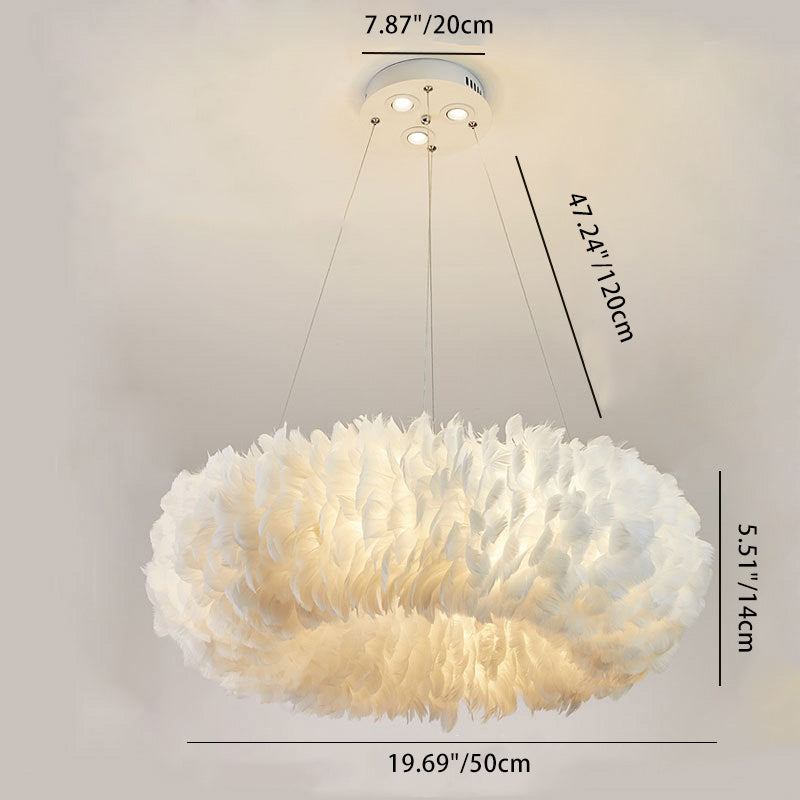 Lustre contemporain pour enfants avec abat-jour en plumes en fer à 6 lumières pour chambre 