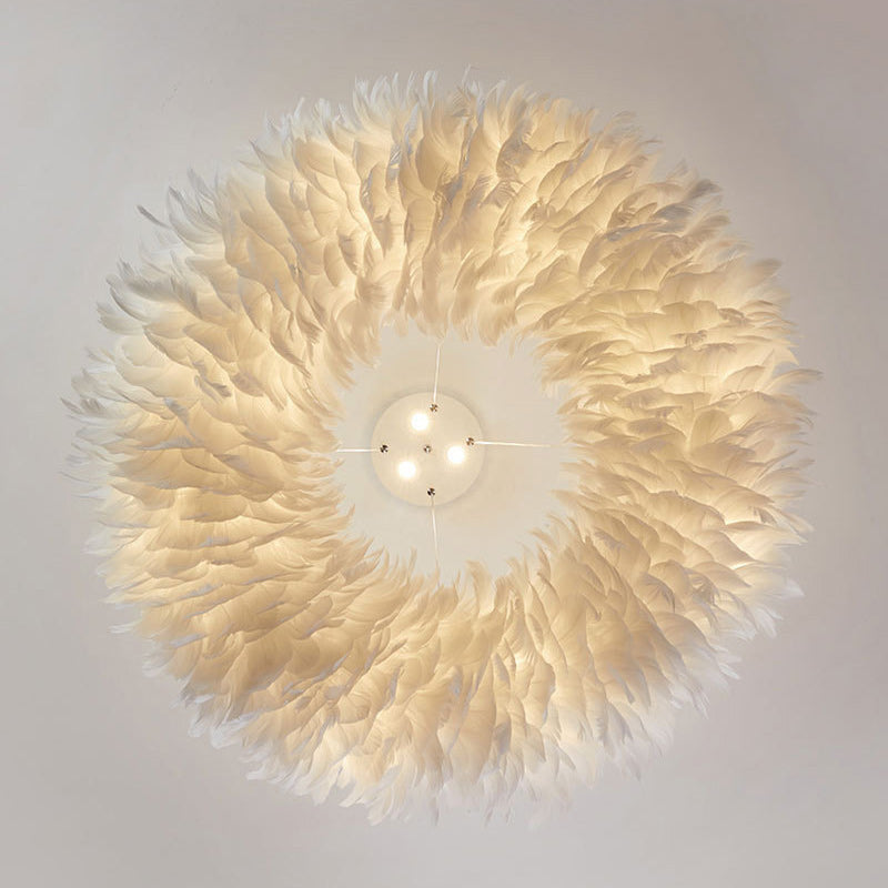 Lustre contemporain pour enfants avec abat-jour en plumes en fer à 6 lumières pour chambre 