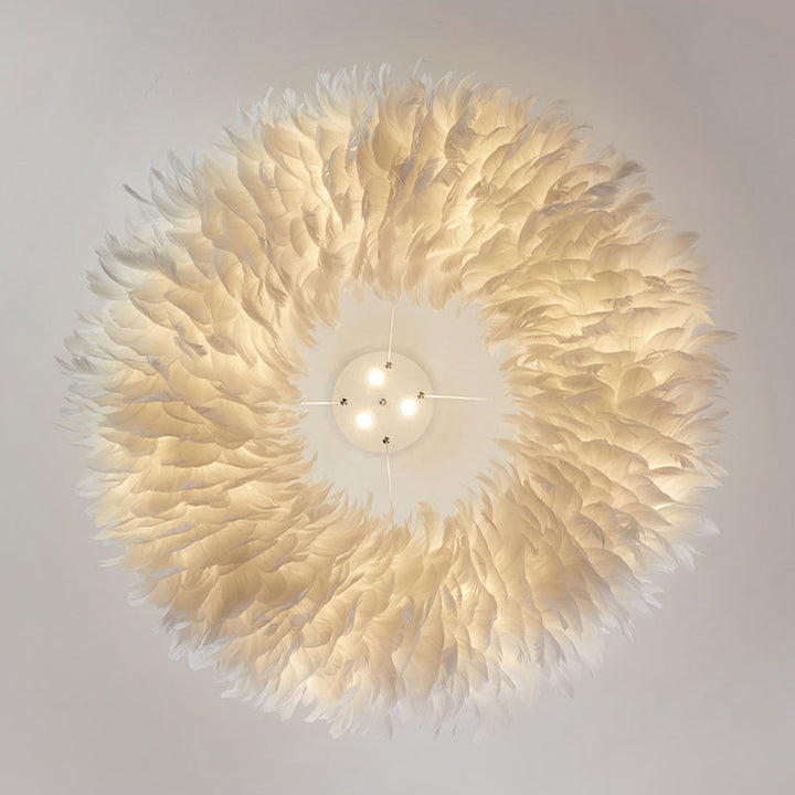 Lustre contemporain pour enfants avec abat-jour en plumes en fer à 6 lumières pour chambre 