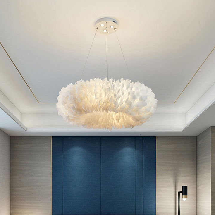 Lustre contemporain pour enfants avec abat-jour en plumes en fer à 6 lumières pour chambre 