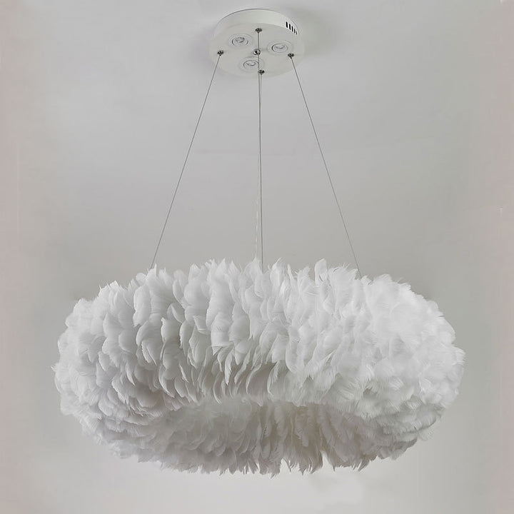Lustre contemporain pour enfants avec abat-jour en plumes en fer à 6 lumières pour chambre 