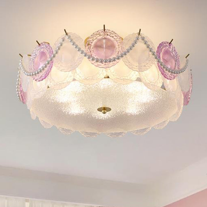 Luz de techo semi-empotrada contemporánea para niños creativos, pieza redonda, herrajes de perlas, vidrio 5/8, para dormitorio 