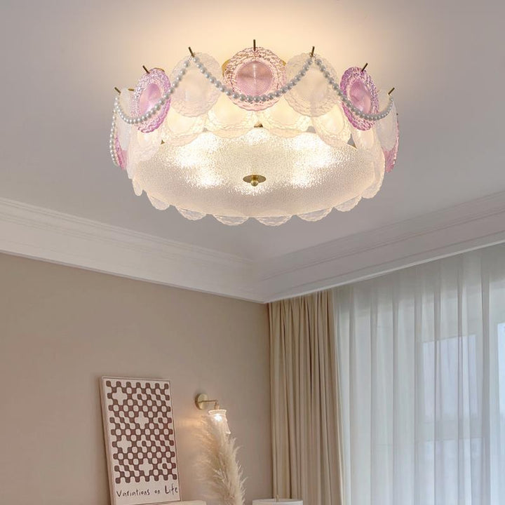 Luz de techo semi-empotrada contemporánea para niños creativos, pieza redonda, herrajes de perlas, vidrio 5/8, para dormitorio 