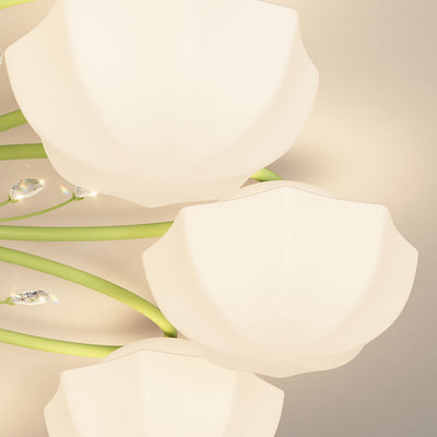 Plafonnier semi-encastré contemporain créatif crème branche fleur fer verre 4/7/9/11 lumières pour salon 