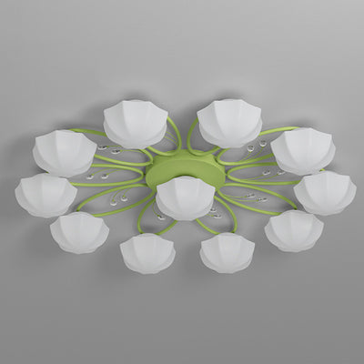 Plafonnier semi-encastré contemporain créatif crème branche fleur fer verre 4/7/9/11 lumières pour salon 
