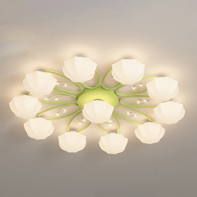 Plafonnier semi-encastré contemporain créatif crème branche fleur fer verre 4/7/9/11 lumières pour salon 