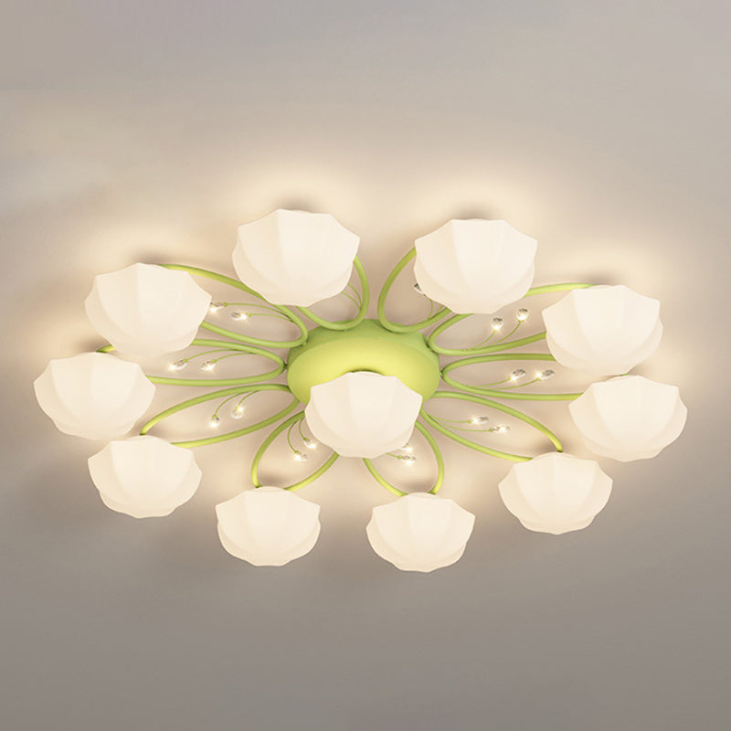 Plafonnier semi-encastré contemporain créatif crème branche fleur fer verre 4/7/9/11 lumières pour salon 