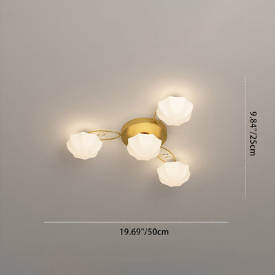 Plafonnier semi-encastré contemporain créatif crème branche fleur fer verre 4/7/9/11 lumières pour salon 