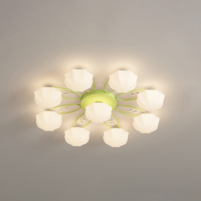 Plafonnier semi-encastré contemporain créatif crème branche fleur fer verre 4/7/9/11 lumières pour salon 