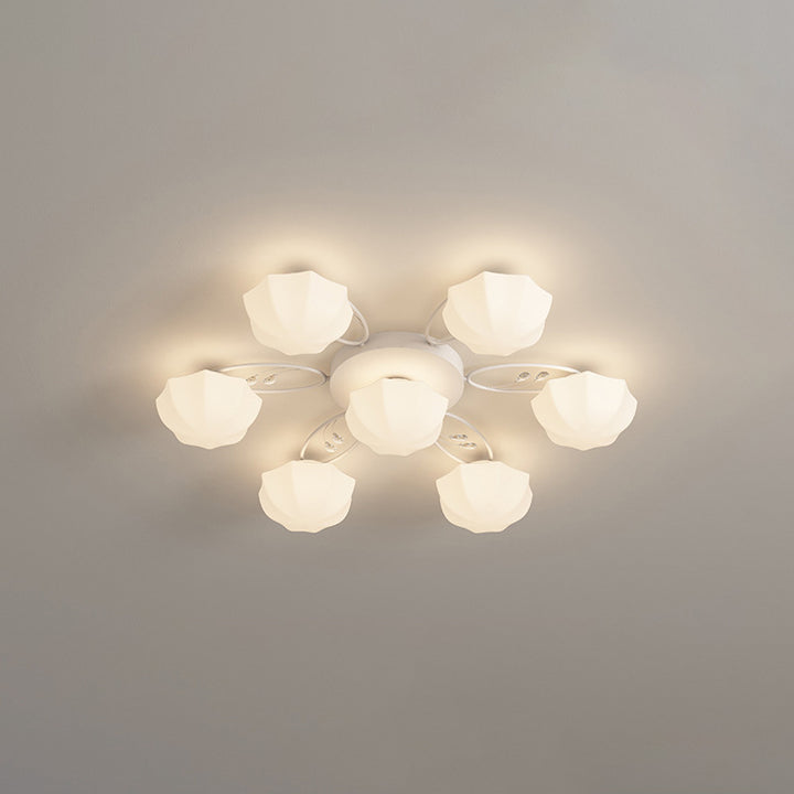 Contemporary Creative Cream Branch Flower Iron Glass 4/7/9/11 Light Semi-Flush Mount Ceiling Light For Living Room