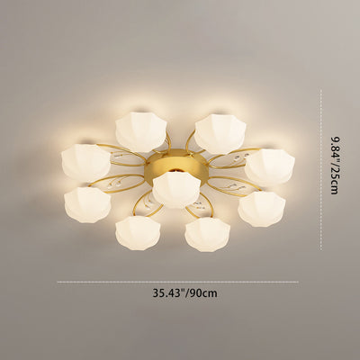 Plafonnier semi-encastré contemporain créatif crème branche fleur fer verre 4/7/9/11 lumières pour salon 