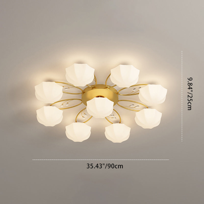 Plafonnier semi-encastré contemporain créatif crème branche fleur fer verre 4/7/9/11 lumières pour salon 