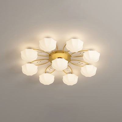 Plafonnier semi-encastré contemporain créatif crème branche fleur fer verre 4/7/9/11 lumières pour salon 