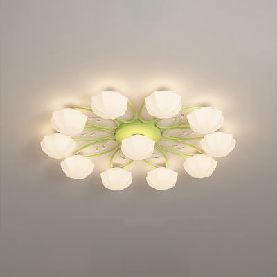 Plafonnier semi-encastré contemporain créatif crème branche fleur fer verre 4/7/9/11 lumières pour salon 