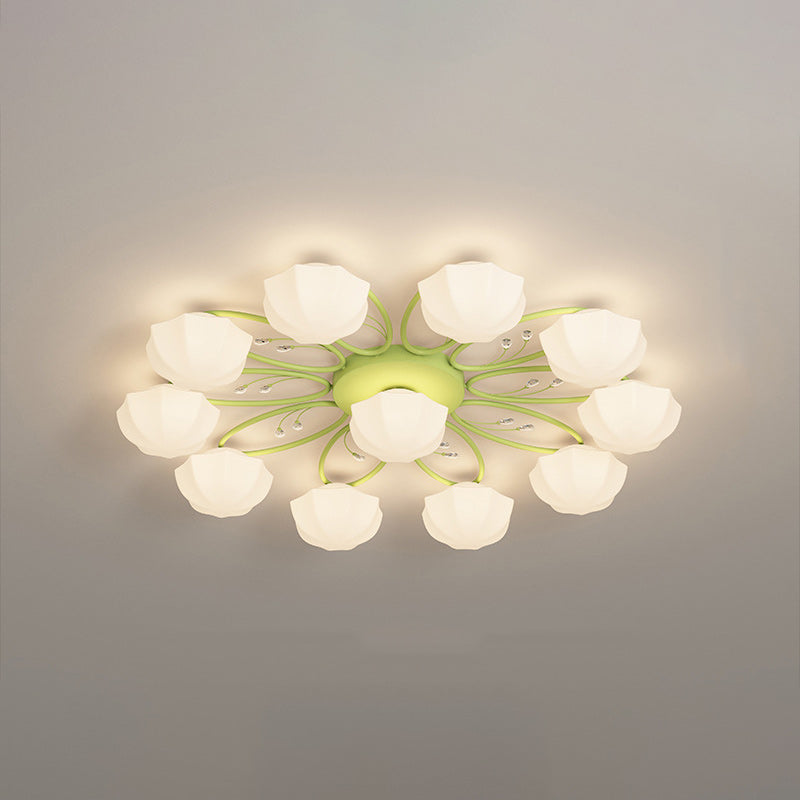 Plafonnier semi-encastré contemporain créatif crème branche fleur fer verre 4/7/9/11 lumières pour salon 