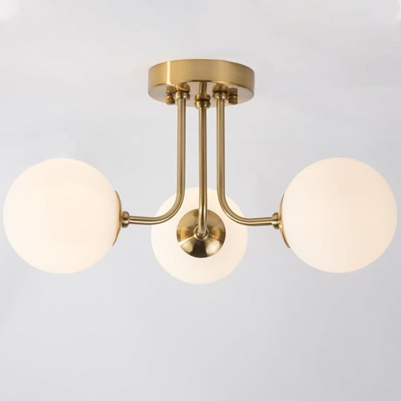 Lustre Plafonnier Semi-Encastré à 3/6 Lumières en Fer et Verre avec Boule Ronde et Tige Branche Minimaliste Moderne pour Salon 