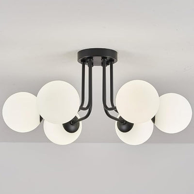 Lustre Plafonnier Semi-Encastré à 3/6 Lumières en Fer et Verre avec Boule Ronde et Tige Branche Minimaliste Moderne pour Salon 
