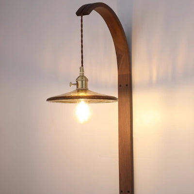 Traditionelle japanische lange runde konische Keramik Schatten Holz 1-Licht Wandleuchte Lampe für Wohnzimmer 