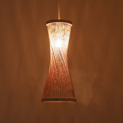 Traditionelle chinesische zylindrische ausgehöhlte Bambusweberei Schatten 1-Licht Pendelleuchte für Wohnzimmer 