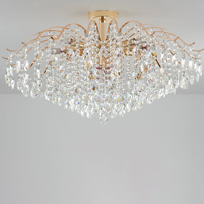 Lustre Moderne de Luxe Rond Branche Cristal Chaîne Fer 6/10/12/14 Lumières pour Salon 