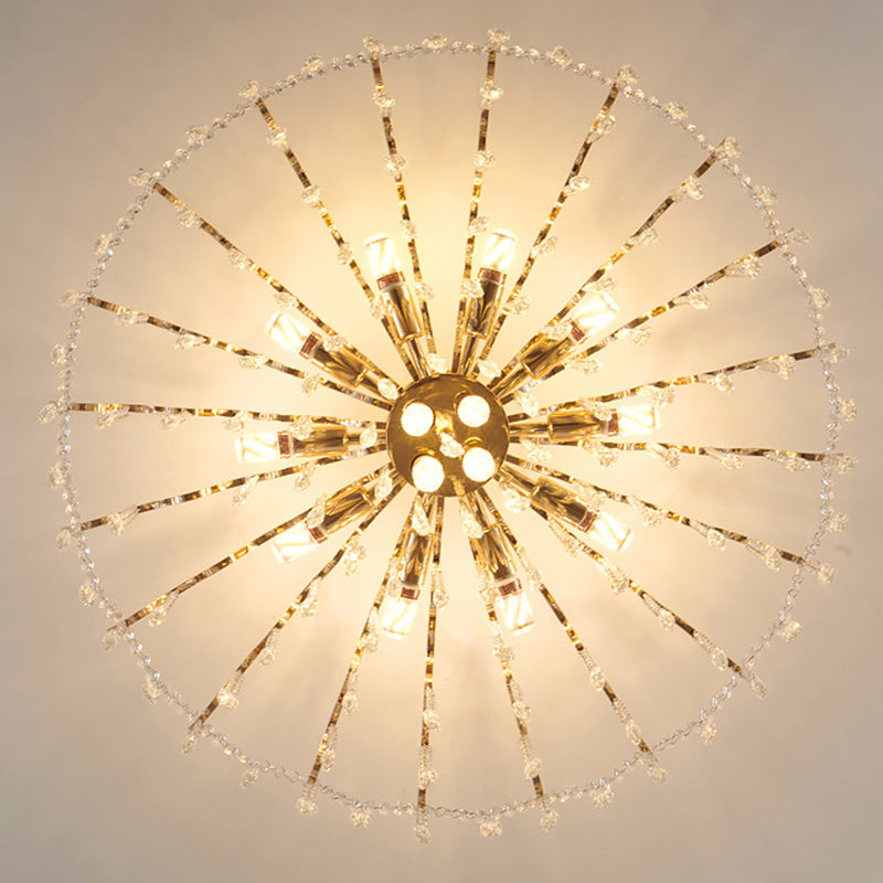 Lustre Moderne de Luxe Rond Branche Cristal Chaîne Fer 6/10/12/14 Lumières pour Salon 