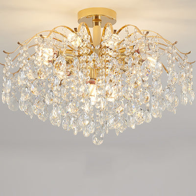 Lustre Moderne de Luxe Rond Branche Cristal Chaîne Fer 6/10/12/14 Lumières pour Salon 