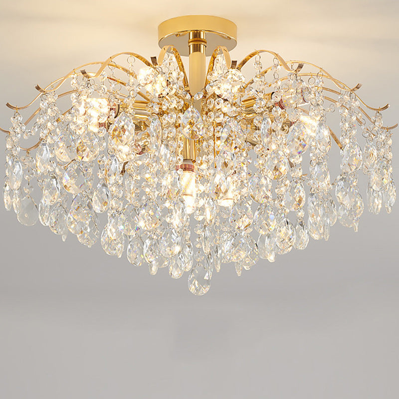 Lustre Moderne de Luxe Rond Branche Cristal Chaîne Fer 6/10/12/14 Lumières pour Salon 