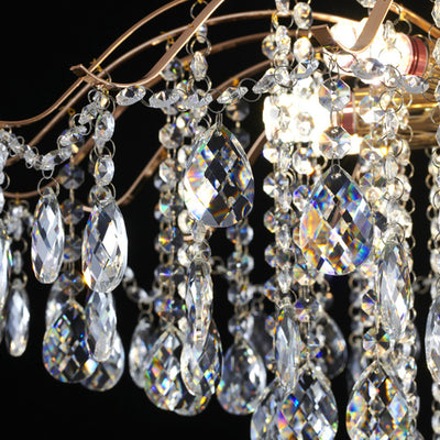 Lustre Moderne de Luxe Rond Branche Cristal Chaîne Fer 6/10/12/14 Lumières pour Salon 