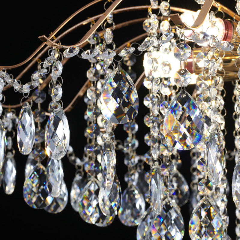 Lustre Moderne de Luxe Rond Branche Cristal Chaîne Fer 6/10/12/14 Lumières pour Salon 