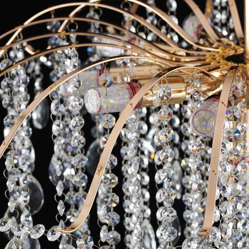 Lustre Moderne de Luxe Rond Branche Cristal Chaîne Fer 6/10/12/14 Lumières pour Salon 
