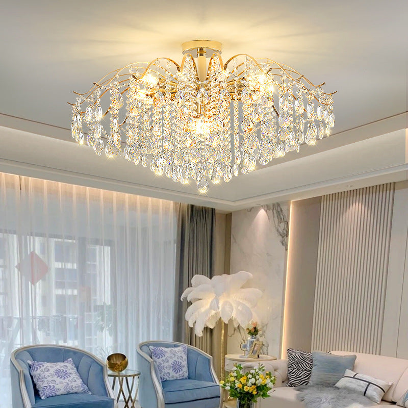 Lustre Moderne de Luxe Rond Branche Cristal Chaîne Fer 6/10/12/14 Lumières pour Salon 
