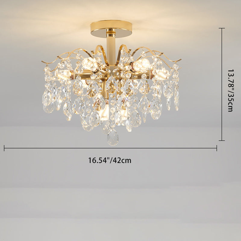 Lustre Moderne de Luxe Rond Branche Cristal Chaîne Fer 6/10/12/14 Lumières pour Salon 
