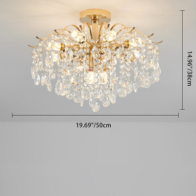 Lustre Moderne de Luxe Rond Branche Cristal Chaîne Fer 6/10/12/14 Lumières pour Salon 