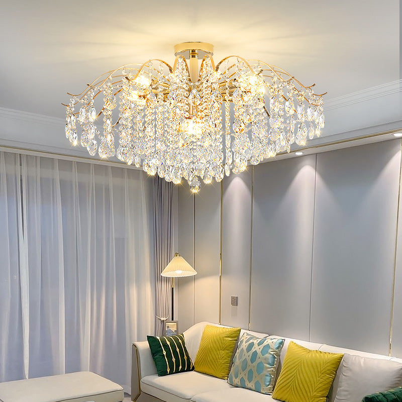 Lustre Moderne de Luxe Rond Branche Cristal Chaîne Fer 6/10/12/14 Lumières pour Salon 
