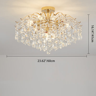 Lustre Moderne de Luxe Rond Branche Cristal Chaîne Fer 6/10/12/14 Lumières pour Salon 