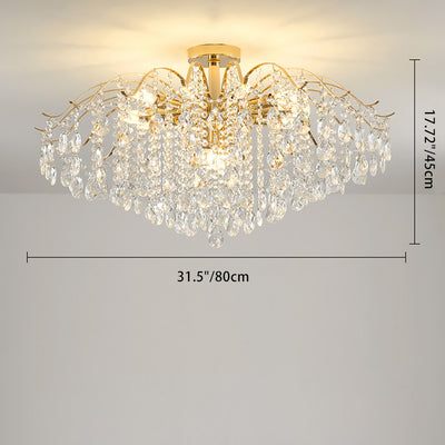 Lustre Moderne de Luxe Rond Branche Cristal Chaîne Fer 6/10/12/14 Lumières pour Salon 