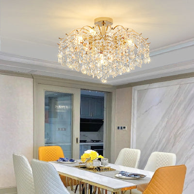 Lustre Moderne de Luxe Rond Branche Cristal Chaîne Fer 6/10/12/14 Lumières pour Salon 