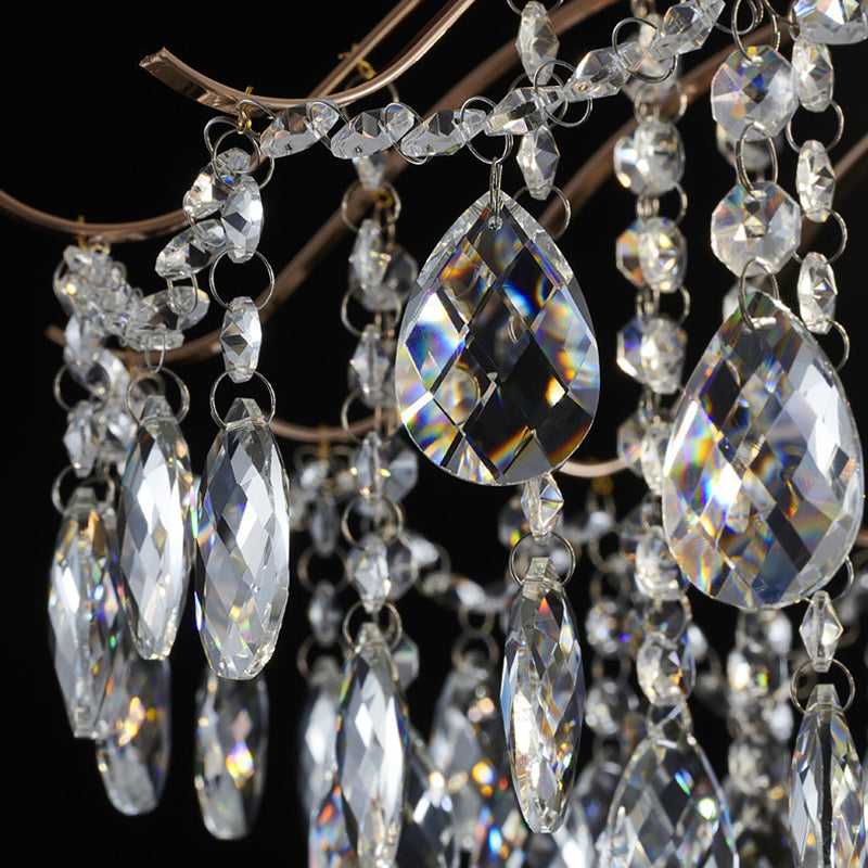 Lustre Moderne de Luxe Rond Branche Cristal Chaîne Fer 6/10/12/14 Lumières pour Salon 