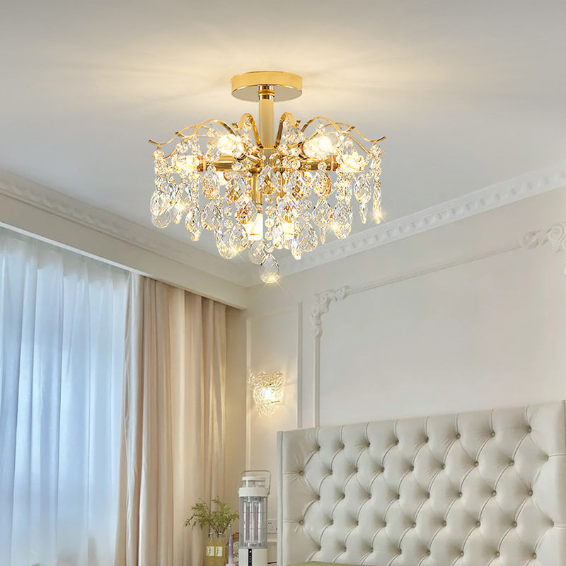 Lustre Moderne de Luxe Rond Branche Cristal Chaîne Fer 6/10/12/14 Lumières pour Salon 