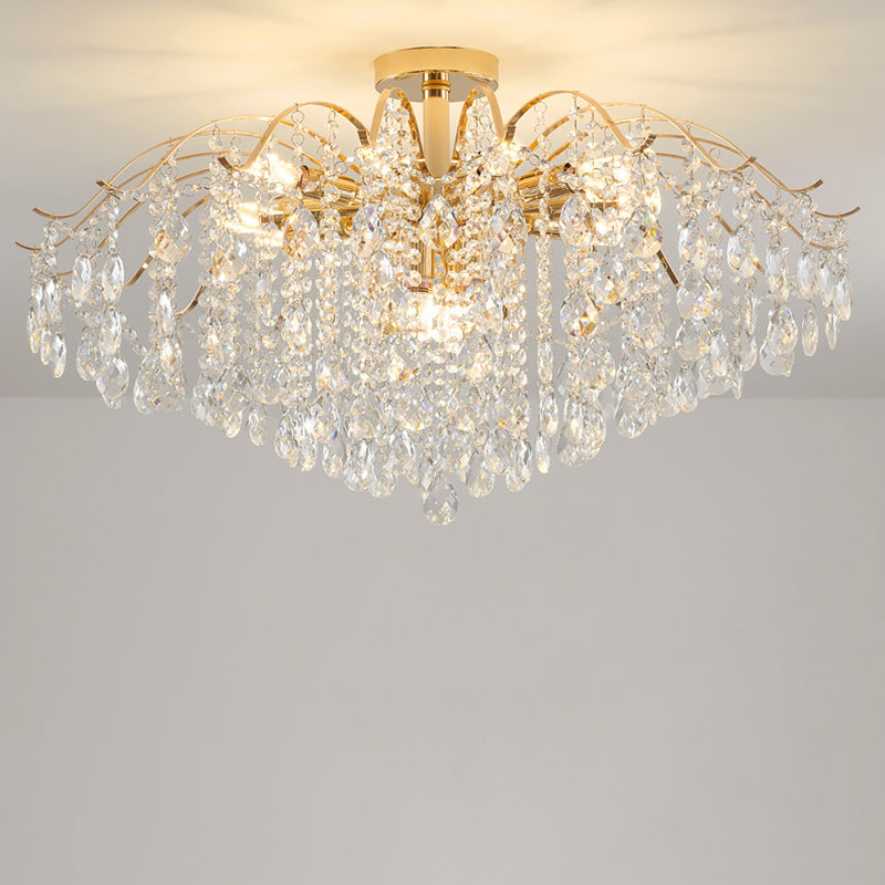 Lustre Moderne de Luxe Rond Branche Cristal Chaîne Fer 6/10/12/14 Lumières pour Salon 