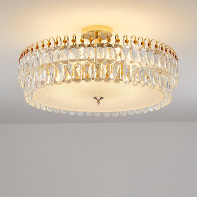 Modern Luxury Round Crystal Shade Iron Curved Rod 5/6/8 Semi-Flush Mount Ceiling Light For Living Room