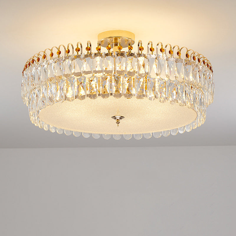Modern Luxury Round Crystal Shade Iron Curved Rod 5/6/8 Semi-Flush Mount Ceiling Light For Living Room