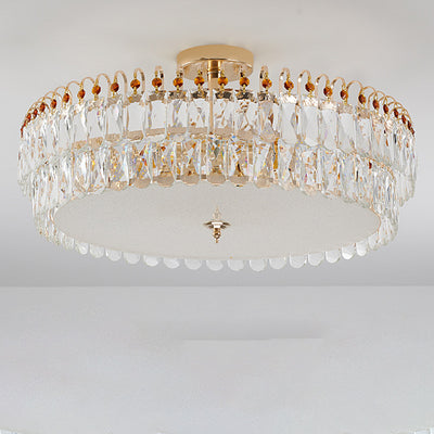 Modern Luxury Round Crystal Shade Iron Curved Rod 5/6/8 Semi-Flush Mount Ceiling Light For Living Room