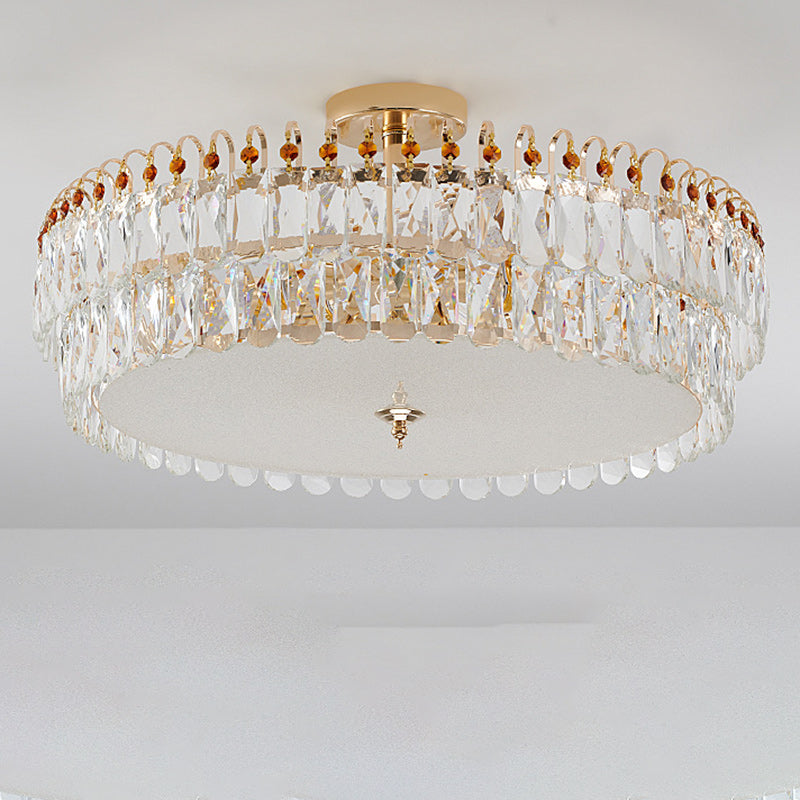 Modern Luxury Round Crystal Shade Iron Curved Rod 5/6/8 Semi-Flush Mount Ceiling Light For Living Room