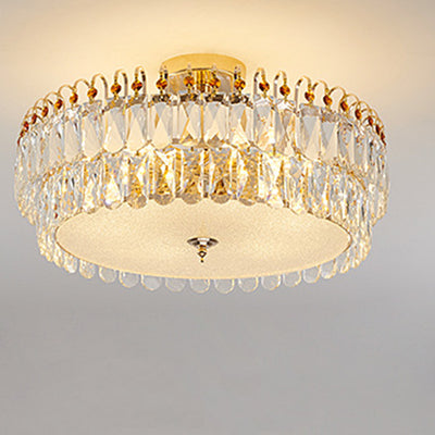 Modern Luxury Round Crystal Shade Iron Curved Rod 5/6/8 Semi-Flush Mount Ceiling Light For Living Room